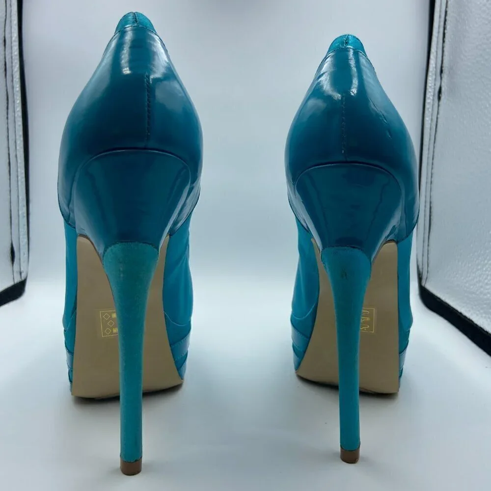 Bebe Acqua Blue Satin Platform Stiletto Pump Heels Size 6
